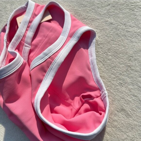 NWT Wilo the Label Ribbed High Neck Pink Sports Bra - Picture 7 of 9
